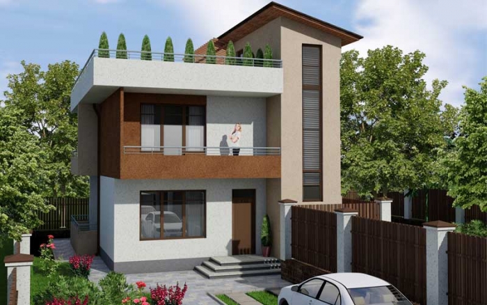 Проект двухэтажного дома (коттеджа) с террасой общей площадью - 238,4 кв. м (004)